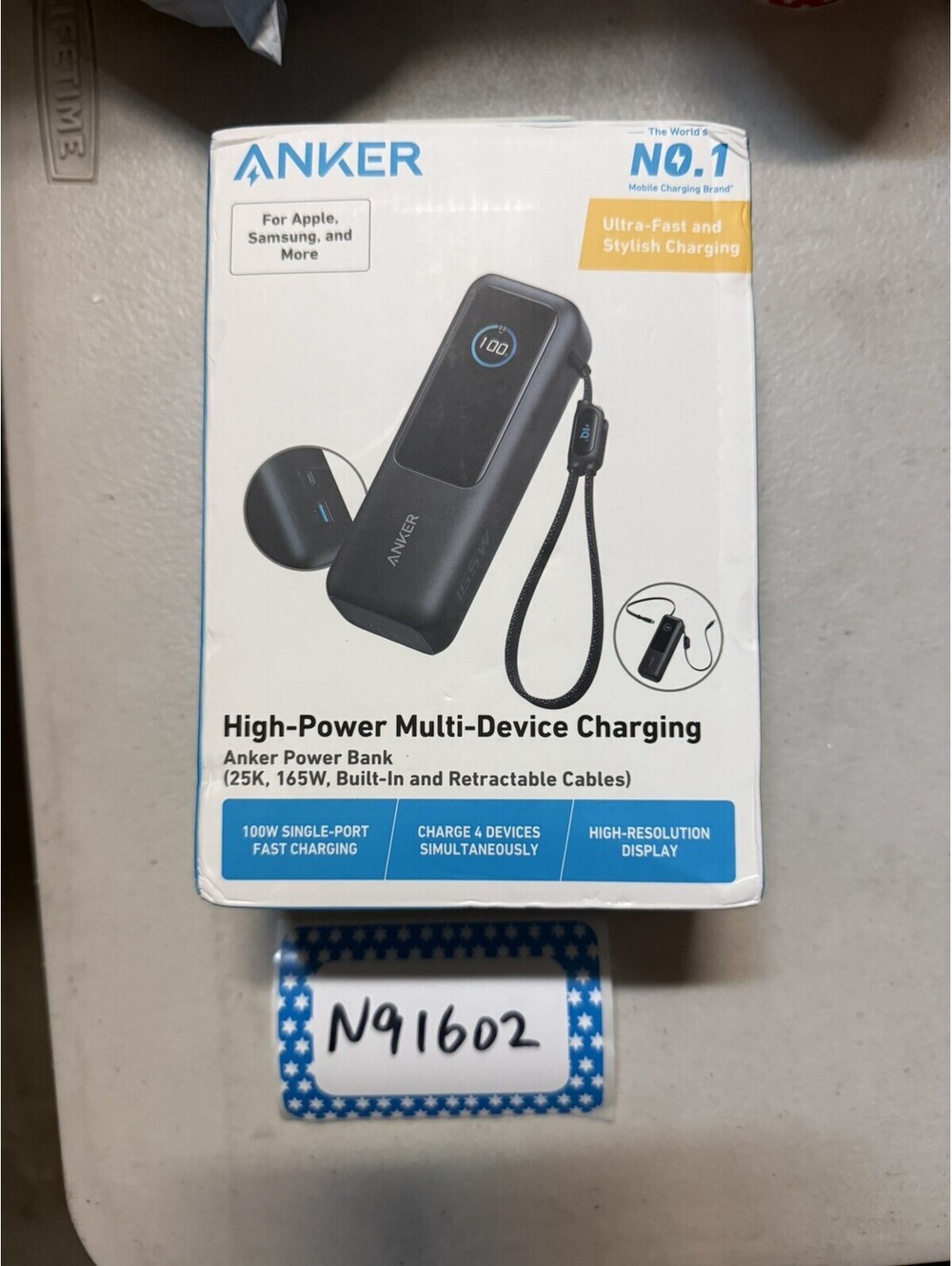 Anker - Laptop Power Bank (25K, 165W, Built-In and Retractable Cables) - NEW
